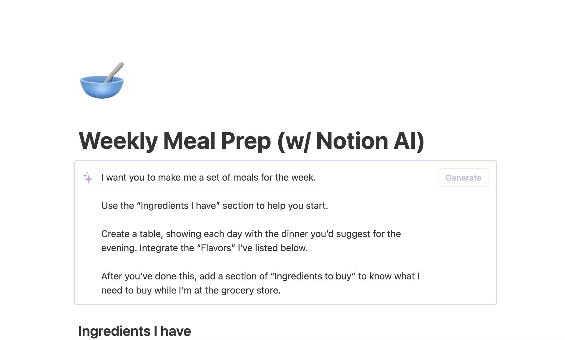 Weekly meal prep template